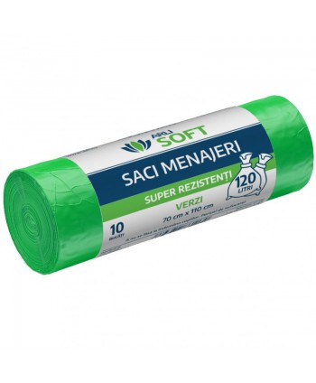  Saci menajeri - Saci menajeri 120 litri, super rezistenti, grosime 19 microni, 10 buc / rola, verzi, ArliSoft® - arli.ro