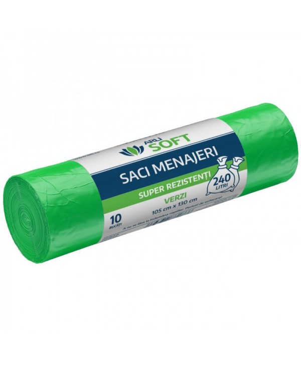 Saci menajeri - - Saci Menajeri Verzi 🟢 240 Litri ArliSoft® 10 buc/rola – Super Rezistenți pentru Colectarea Selectivă a Deșeurilor - arli.ro