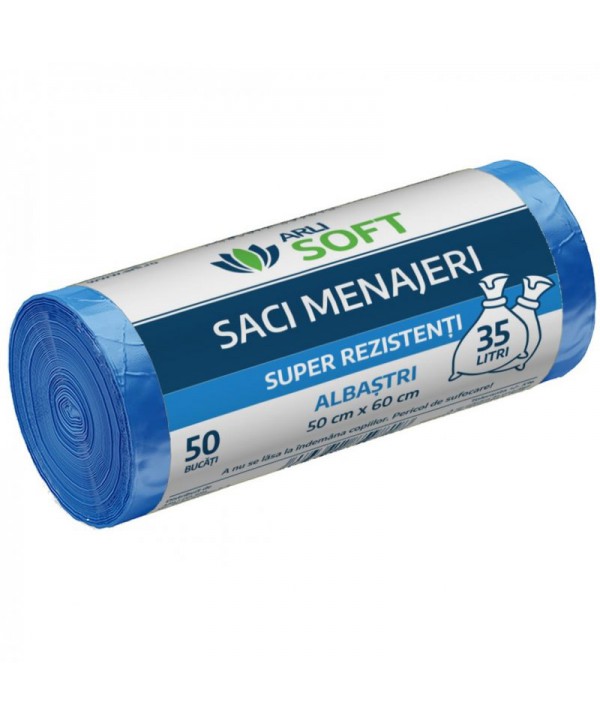 Saci menajeri - - Saci Menajeri Albaștri 🔵 35 Litri ArliSoft® 50 buc/rola – Super Rezistenți pentru Colectarea Selectivă a Deșeurilor - arli.ro