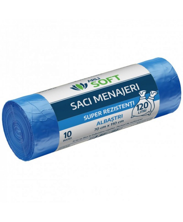 Saci menajeri - - Saci Menajeri Albaștri 🔵 120 Litri ArliSoft® 10 buc/rola – Super Rezistenți pentru Colectarea Selectivă a Deșeurilor - arli.ro