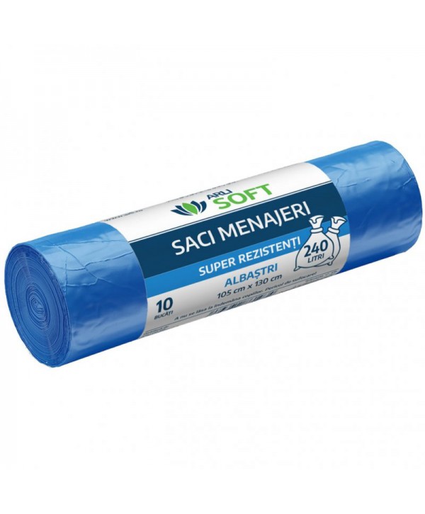 Saci menajeri - - Saci Menajeri Albaștri 🔵 240 Litri ArliSoft® 10 buc/rola – Super Rezistenți pentru Colectarea Selectivă a Deșeurilor - arli.ro