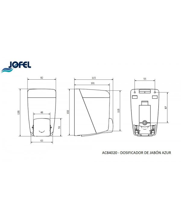 Dozator pentru sapun lichid Jofel Azur, capacitate 400 ml, ABS de inalta calitate, rezervor reincarcabil, alb