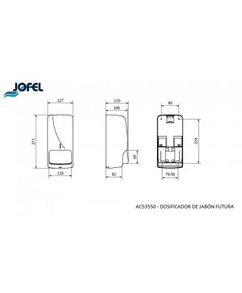 Dozator din inox lucios pentru sapun lichid din gama Jofel Futura, antivandalism, design minimalist, calitate premium