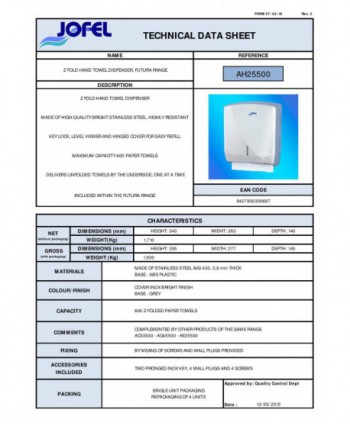 Dispenser Prosoape Pliate din Inox Lucios Antivandalism🛡️Jofel Futura – Siguranță și Rezistență în Medii Exigente
