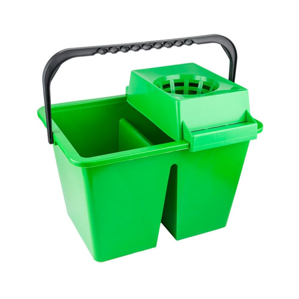 Găleată Profesională 🇪🇸 Dubla cu Storcător de Mop, Polipropilenă Rezistentă la Substanțe Chimice și Socuri, 2x7 Litri, Verde