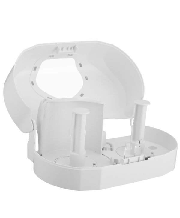 Dispenser Profesional Hârtie Igienică 2 Role (max 14 cm) San Jamar® SUMMIT 🇺🇸 – Model Versatwin Alb cu Inserții Transparente