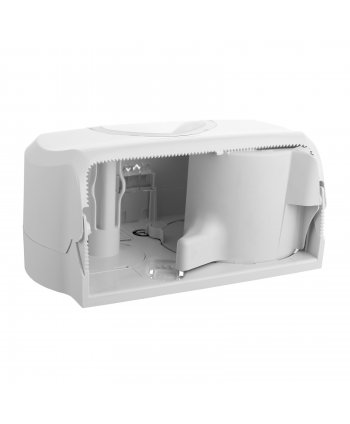 Dispenser Profesional Hârtie Igienică 2 Role (max 14 cm) San Jamar® SUMMIT 🇺🇸 – Model Versatwin Alb cu Inserții Transparente