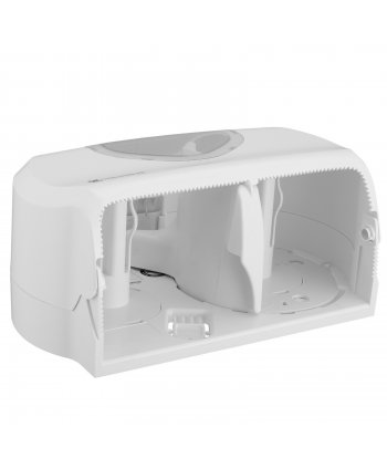 Dispenser Profesional Hârtie Igienică 2 Role (max 14 cm) San Jamar® SUMMIT 🇺🇸 – Model Versatwin Alb cu Inserții Transparente