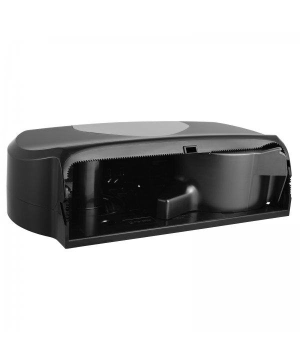 Dispenser Profesional de Hârtie Igienică 2 Role Jumbo (max 23 cm) San Jamar 🇺🇸 Summit Versatwin Negru cu Inserții Cromate