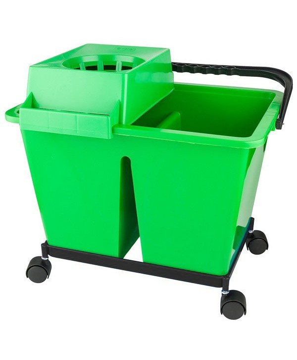 Acasa - - Set de curatenie cu roti, 2 x 7 litri, cu storcator, foarte rezistent, verde - arli.ro