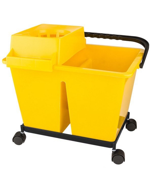 Acasa - - Set de curatenie cu roti, 2 x 7 litri, cu storcator, foarte rezistent, galben - arli.ro