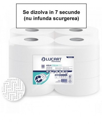  Hartie igienica - Hartie igienica cu dizovare in 7 secunde pt canalizari dificile, trenuri, avioane, Lucart Aquastream, pachet 12 role x 150 metri - arli.ro