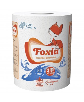  Prosoape de hartie - Prosoape de hartie tip rola, 3 straturi, 100% celuloza, albe, 50 metri, 227 portii, Foxia - arli.ro