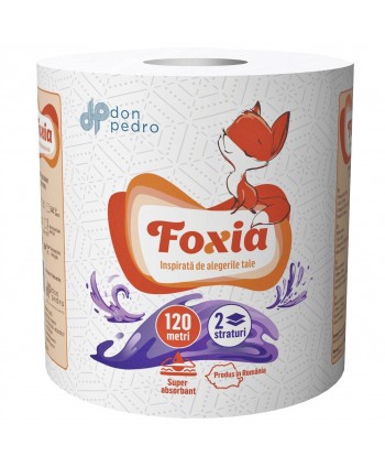  Dispensere Hartie - Prosoape de hartie tip rola, 2 straturi, 100% celuloza, albe, 120 metri, 545 portii, Foxia - arli.ro