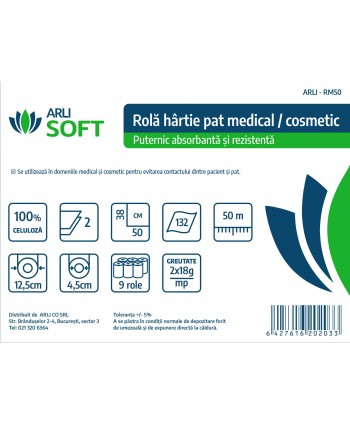 Rola hârtie cearceaf pat medical, cosmetic, masaj ArliSoft® 50 cm x 50 metri – Scutul🛡 de igienă pentru pacienți și clienți