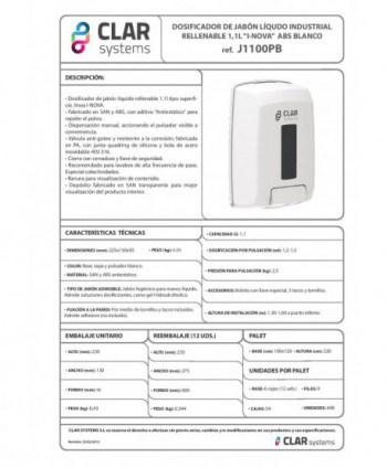 Dozator Săpun Lichid Industrial I-NOVA din ABS alb Antistatic – Soluția Ideală pentru Spații Aglomerate
