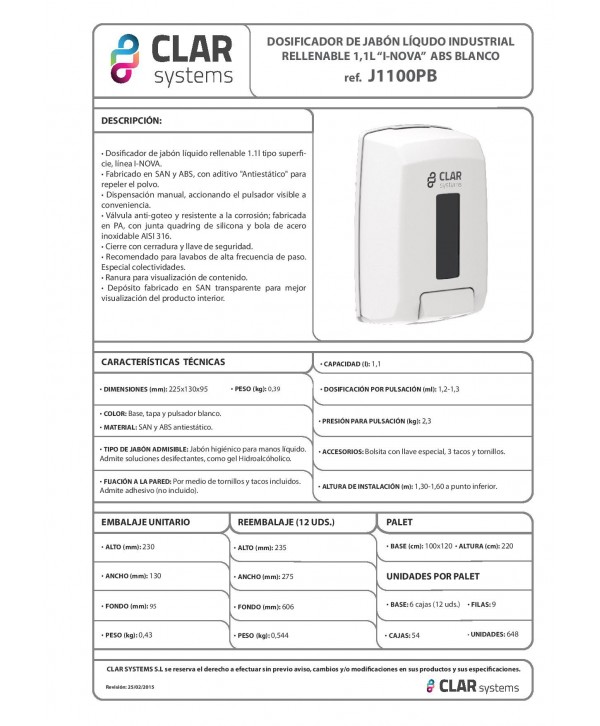 Dozator Săpun Lichid Industrial I-NOVA din ABS alb Antistatic – Soluția Ideală pentru Spații Aglomerate