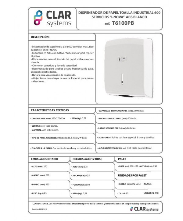 Dispenser Prosop Hârtie CLAR Systems I-NOVA alb – Funcționalitate și Eleganță pentru Spații de Igienă Profesională Dispenser Prosop Hârtie CLAR Systems I-NOVA alb – Funcționalitate și Eleganță pentru Spații de Igienă Profesională