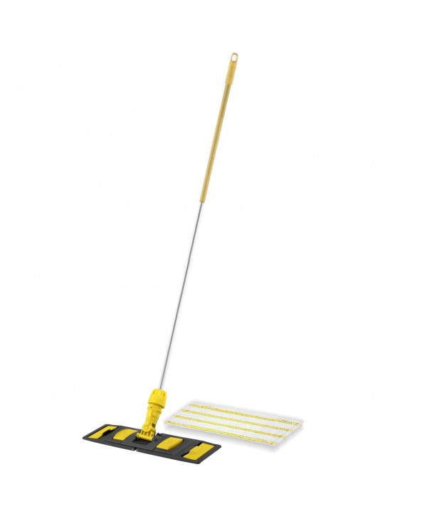  Acasa - - Set cu mop profesional plat 40 cm galben din microfibra + suport + maner aluminiu, compatibil sistem U4/B4 - arli.ro