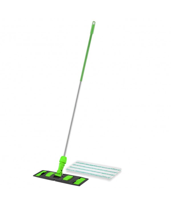  Acasa - - Set cu mop profesional plat 40 cm verde din microfibra + suport + maner aluminiu, compatibil sistem U4/B4 - arli.ro