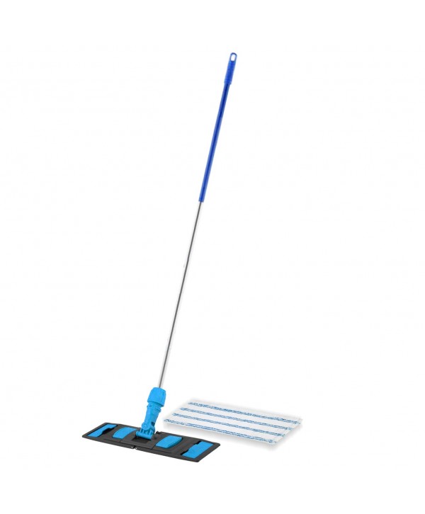 Acasa - - Set cu mop profesional plat 40 cm albastru din microfibra + suport + maner aluminiu, compatibil sistem U4/B4 - arli.ro