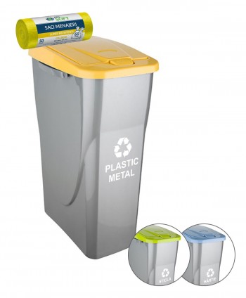  Acasa - Coș de Gunoi cu Capac Galben 25 Litri + 🎁 50 Saci Galbeni ArliSoft – Soluție compactă pentru colectare plastic & metal - arli.ro