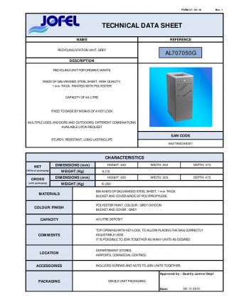 Cos gunoi pentru interior / exterior antivandal, rezistent la intemperii, 10 ani garantie, inchidere cu cheie, albastru, Jofel