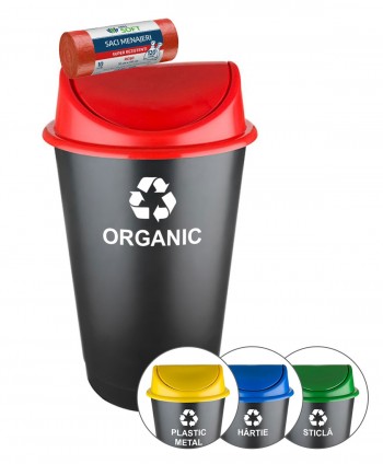  Acasa - Cos de gunoi pt colectare selectiva deseuri organice, 60 litri, capac batant + 🎁 10 saci rosii ArliSoft 120 litri - arli.ro