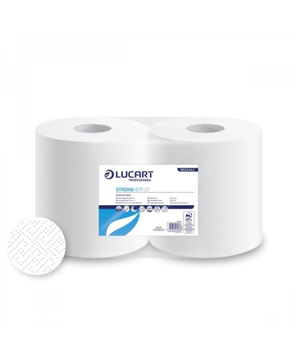 2 🧻 Hârtie Prosop Industrială 100% celuloza, 2 straturi, 675 portii, 236 metri, alba, Lucart Strong 852343