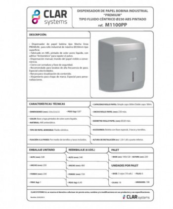 Dispenser de Prosop Hartie Rola  Finisaj Premium Clar Systems I-Nova Argintiu Metalizat