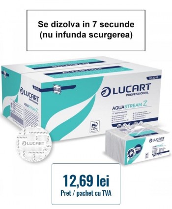  Prosoape de hartie - Prosoape de hartie pliate, 2 straturi, 100% celuloza, 3630 buc, 15 pach x 242 servetele, 23 x 23,5 cm, Lucart Aquastream 864018 - arli.ro