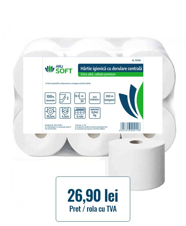 Acasa - - Hartie igienica cu derulare centrala, compatibila Tork Smart One, 100% celuloza pura, 842 gr, certificata Ecolabel, consum redus - arli.ro
