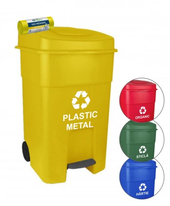  Acasa - Pubela de gunoi cu pedala 80 litri pt colectare selectiva deseuri din plastic + 10 saci galbeni ArliSoft 120 litri - arli.ro