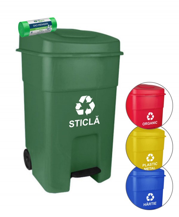 Acasa - - Pubela de gunoi cu pedala 80 litri pt colectare selectiva deseuri din sticla + 🎁 10 saci verzi ArliSoft 120 litri - arli.ro