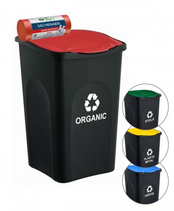  Acasa - Cos de gunoi colectare selectiva deseuri organice, EcoGreen 50 litri, cu capac + 50 de saci rosii ArliSoft 60 litri gratuit - arli.ro