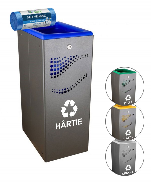 Acasa - - Container deseuri din hartie, antivandalism🛡️ anti intemperii 🌦️ 10 ani garantie, inchidere cu cheie, Jofel + 50 saci albastri - arli.ro