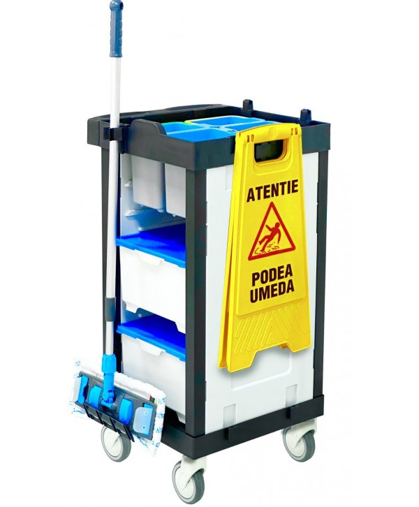 Acasa - - Carucior pentru spitale M22 cu 4 galeti pt preimpregnarea lavetelor, 2 cutii cu capace, ideal pt saloane si spatii mici - arli.ro