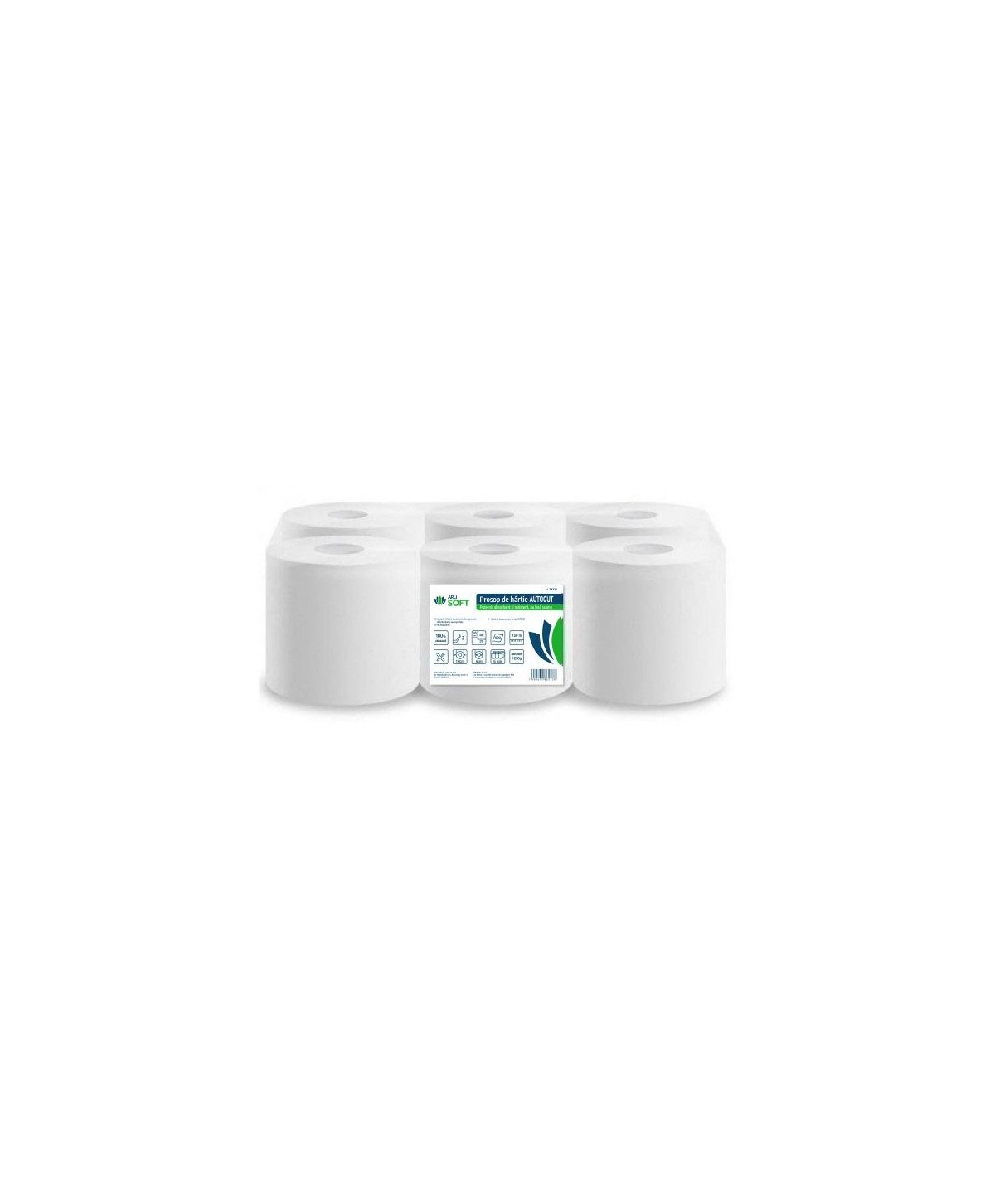 Prosoape de Hartie pentru Stergeri Grele 🏆 Autocut ArliSoft®, 2 str. celuloza, 150 metri, 1250 grame, 600 portii, pachet 6 role