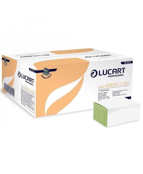 Consumabile hartie - - Prosoape de hartie pliate, 1 strat, hartie reciclata verde, 5000 buc, 20 pach x 250 servetele, 21,5 x 25 cm, Lucart 863063 - arli.ro