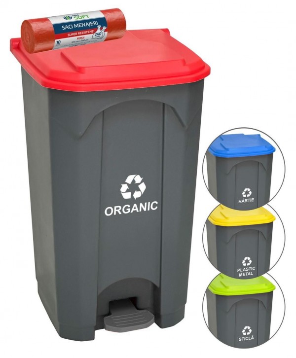 Acasa - - Pubela de gunoi cu pedala pt colectare selectiva deseuri organice, 87 litri + 🎁 10 saci rosii ArliSoft 240 litri - arli.ro