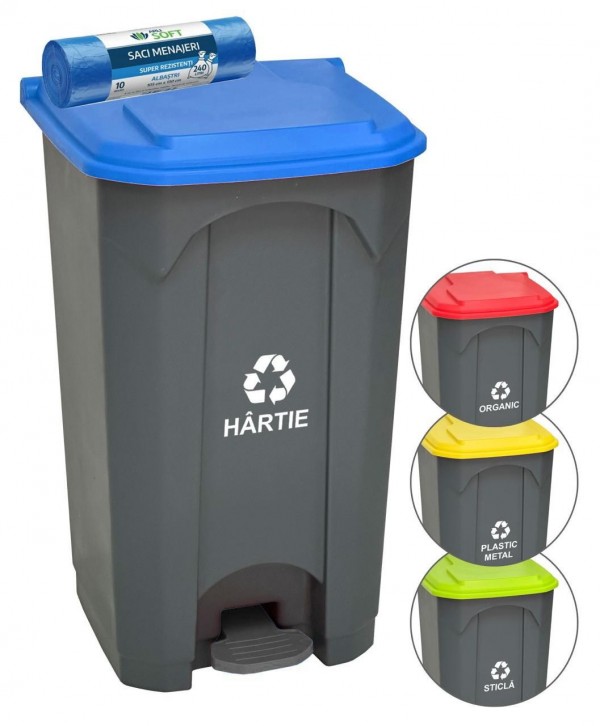 Acasa - - Pubela de gunoi cu pedala pt colectare selectiva deseuri din hartie, 87 litri + 🎁 10 saci albastri ArliSoft 240 litri - arli.ro