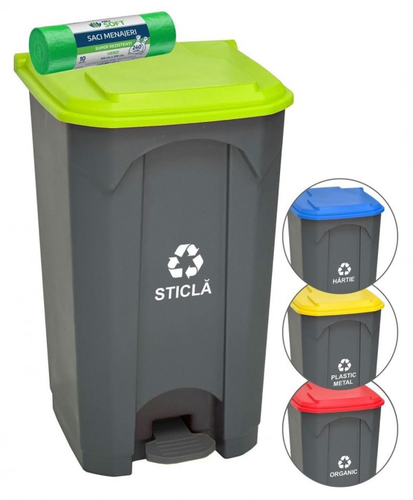 Acasa - - Pubela de gunoi cu pedala pt colectare selectiva deseuri din sticla, 87 litri + 🎁 10 saci verzi ArliSoft 240 litri - arli.ro