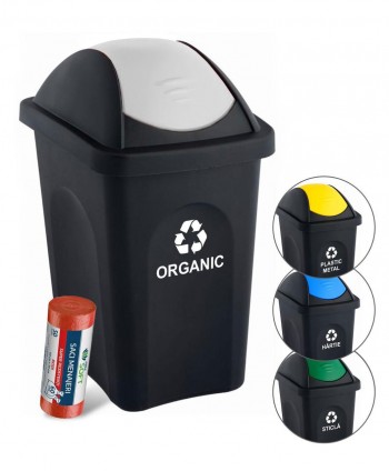  Acasa - Cos de gunoi pt colectare selectiva deseuri organice, 60 litri, capac batant + 🎁 10 saci rosii ArliSoft 120 litri gratuit - arli.ro