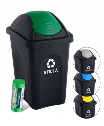  Acasa - Cos de gunoi pt colectare selectiva deseuri din sticla, 60 litri, capac batant + 🎁 10 saci verzi ArliSoft 120 litri gratuit - arli.ro
