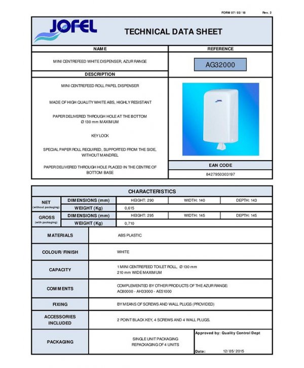 Dispenser pentru Role de Hartie Prosop Centrifugat Jofel AZUR – Compact, Eficient și Sigur Dispenser pentru Role de Hartie Prosop Centrifugat Jofel AZUR – Compact, Eficient și Sigur