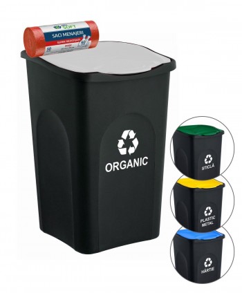  Acasa - Cos de gunoi colectare selectiva deseuri organice, EcoGreen 50 litri, cu capac + 🎁 50 de saci rosii ArliSoft 60 litri - arli.ro