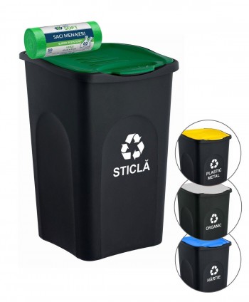  Acasa - Cos de gunoi colectare selectiva deseuri din sticla, EcoGreen 50 litri, cu capac + 🎁 50 de saci verzi ArliSoft 60 litri gratuit - arli.ro