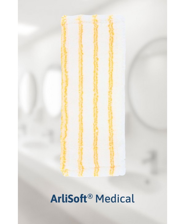 Produse de curatenie profesionale - - Mop plat din microfibra ArliSoft® Medical, fixare cu urechi / buzunare, 40 cm, spalare la 90°, termodezinfectie, alb / galben - arli.ro