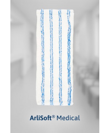 Produse de curatenie - Mop plat din microfibra ArliSoft® Medical, fixare cu urechi / buzunare, 40 cm, spalare la 90°, termodezinfectie, alb / albastru - arli.ro