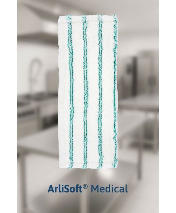  Produse de curatenie - Mop plat din microfibra ArliSoft® Medical, fixare cu urechi / buzunare, 40 cm, spalare la 90°, termodezinfectie, alb / verde - arli.ro